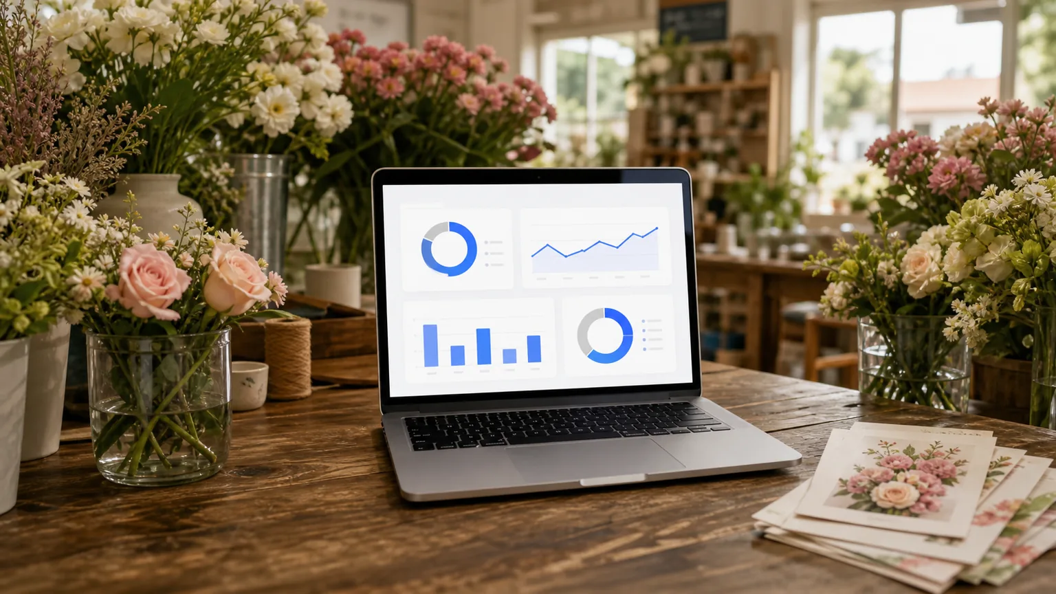 Illustrated marketing dashboard and local storefront